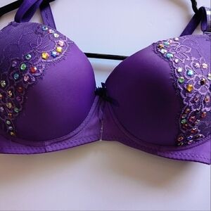 Purple Embellished Lace Bra